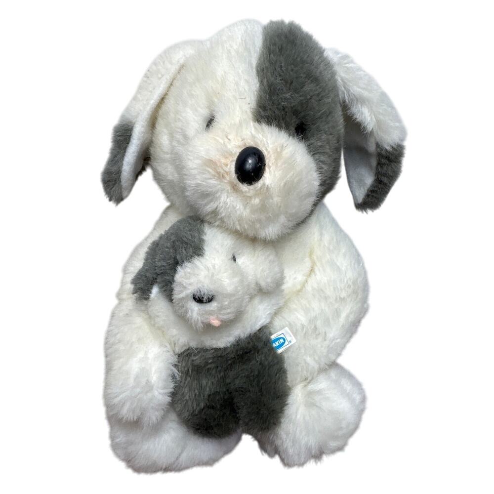 Dakin Sheep Dog Puppy Plush Mom Mama With Baby White Gray Stuffed Vintage 1985